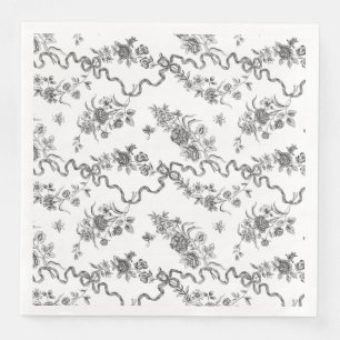 Servilleta De Papel De Cena Elegantes Rosas negras grabadas de época y cintas