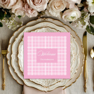Servilleta De Papel De Cena Elegantes servilletas personalizadas Tartán rosa c