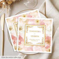 Elegantes toallas bodas de marfil rosado con flore