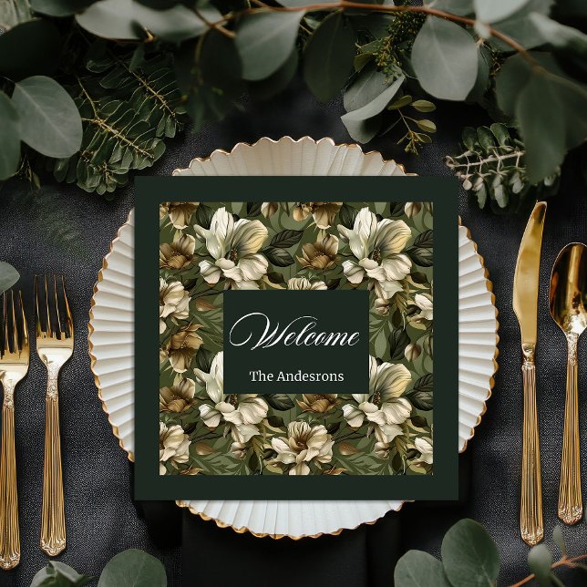Servilleta De Papel De Cena Elegantes toallas de oro verdes personalizadas (Shabby Chic Napkins Sage Green Gold Botanical Set)
