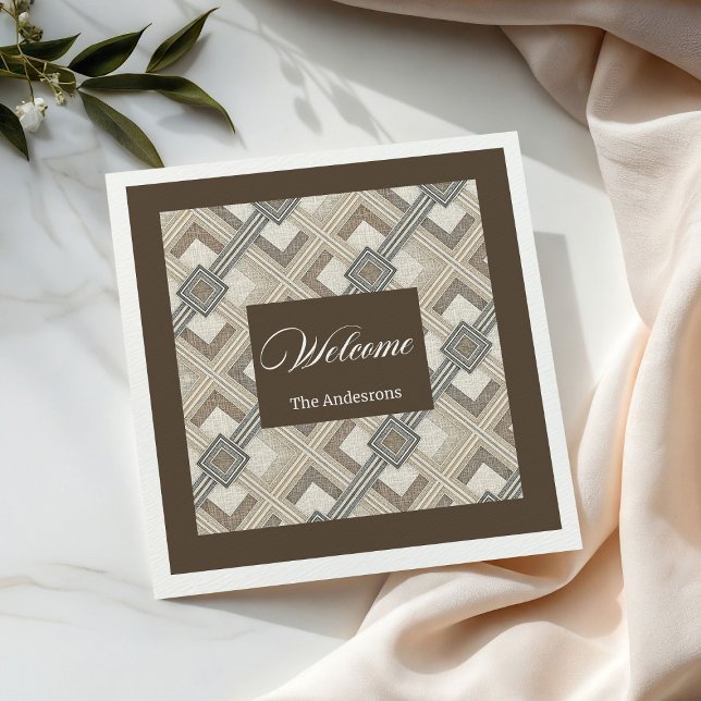 Servilleta De Papel De Cena Elegantes toallas marfil marrón nombre personaliza (Elegant Ivory Brown Napkins Custom Name Minimalist)