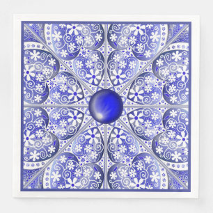 Servilleta De Papel De Cena Encaje Cerámico Azul de Grecia