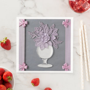 Servilleta De Papel De Cena Encaje de boda Florero Morado Arte de IA 