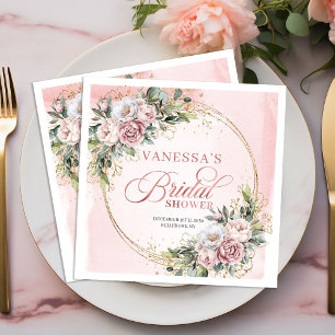 Servilleta De Papel De Cena Encantosa lluvia de boda floral rosa dorado polvor