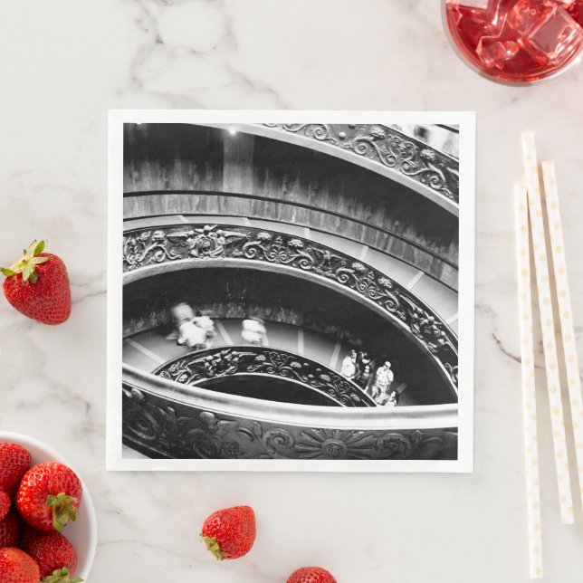 Servilleta De Papel De Cena Escalera espiral negra y blanca (In situ)