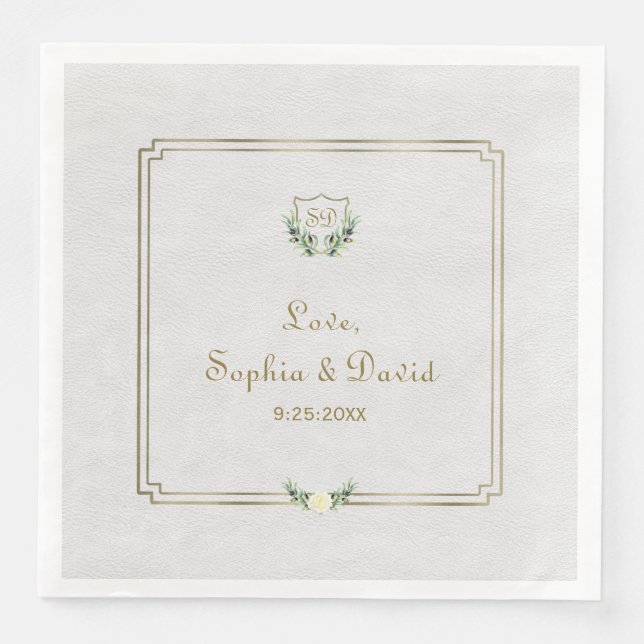 Servilleta De Papel De Cena Escudo de oro real Boda de vegetación exuberante (Anverso)