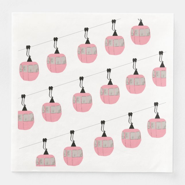 Servilleta De Papel De Cena Esquí Rosa Retro Gondola (Anverso)