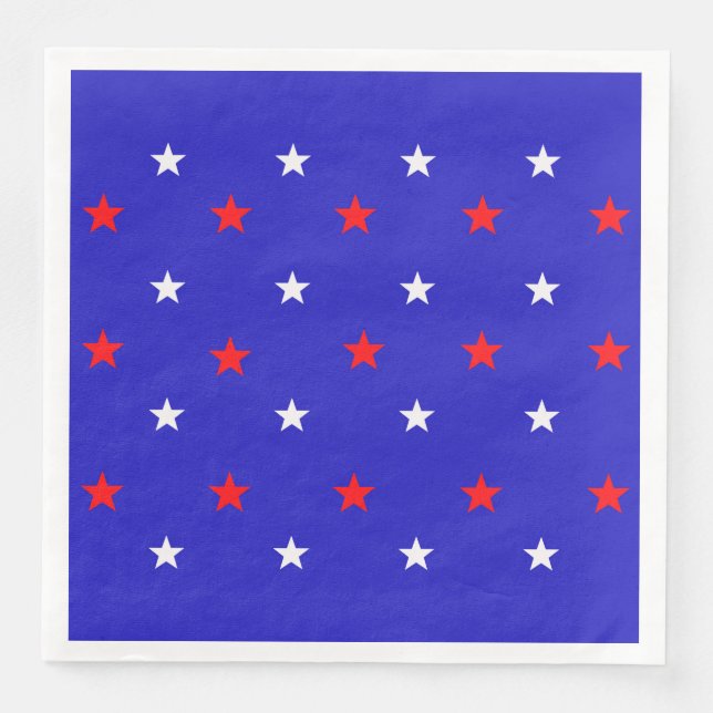 Servilleta De Papel De Cena Estrellas blancas y rojas - Patrón de cielo estrel (Anverso)