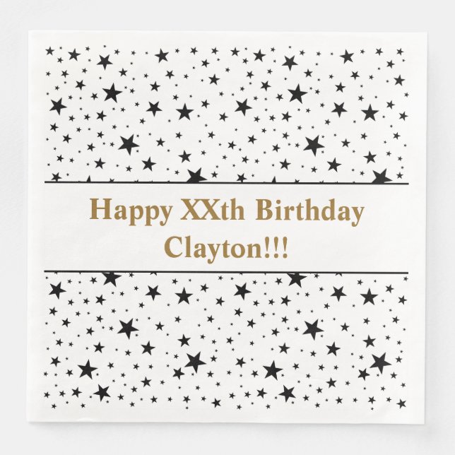 Servilleta De Papel De Cena Estrellas negras con cumpleaños de mensajes (Anverso)