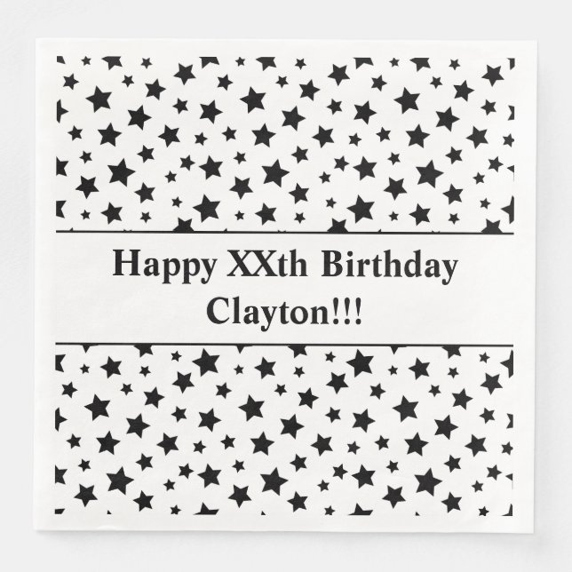 Servilleta De Papel De Cena Estrellas negras personalizados con fiesta de cump (Anverso)