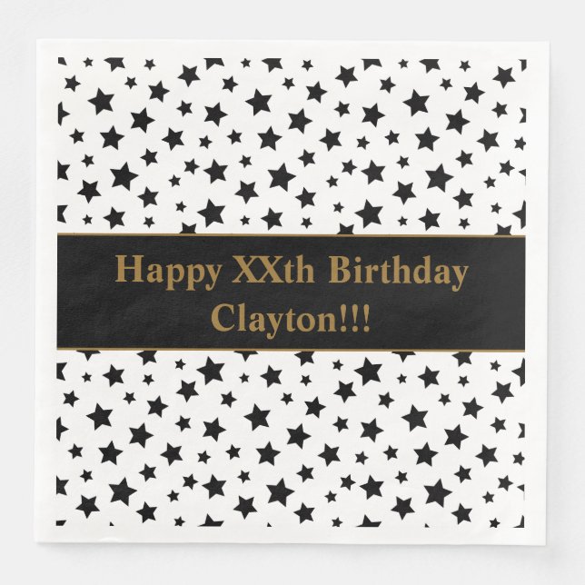 Servilleta De Papel De Cena Estrellas negras personalizados con fiesta de cump (Anverso)