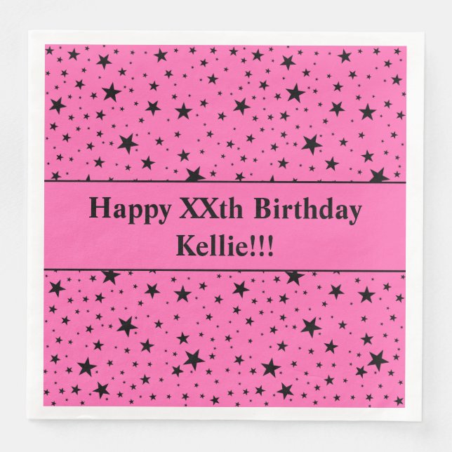 Servilleta De Papel De Cena Estrellas negras personalizados con fiesta de cump (Anverso)