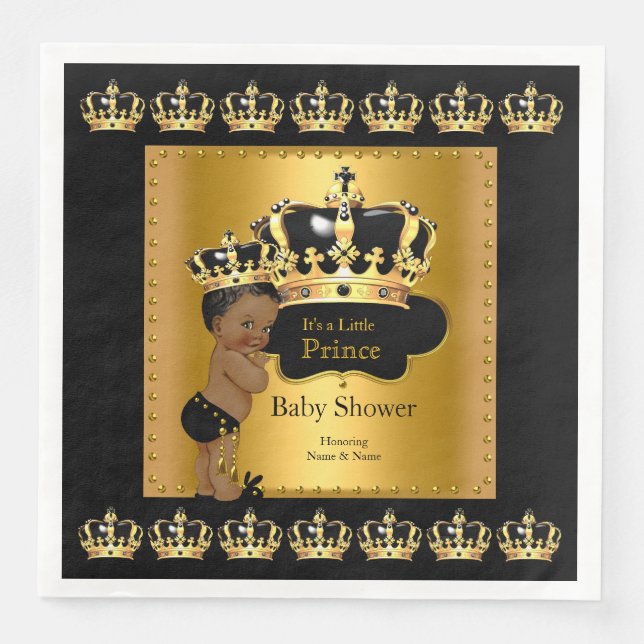 Servilleta De Papel De Cena Etnia Baby Shower de príncipe del oro negro (Anverso)