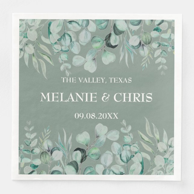 Servilleta De Papel De Cena Eucalyptus Greenery Personalizado Boho Boda Rústic (Anverso)