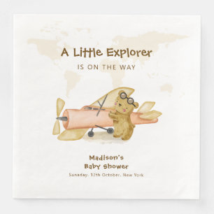 Servilleta De Papel De Cena Explorador de oso lindo Mapa mundial Avión Baby Sh