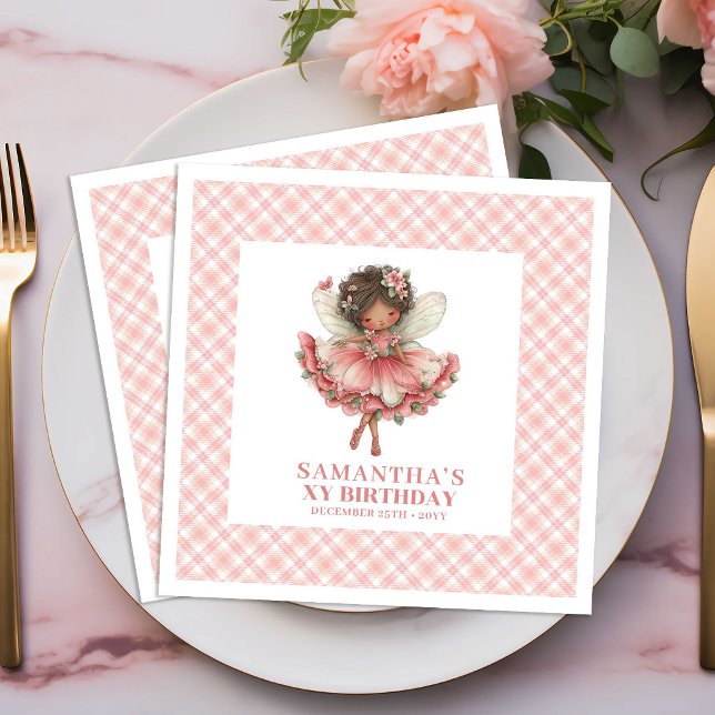 Servilleta De Papel De Cena Fairy Girl Birthday Pastel Pink Floral napkins (Fairy Girl Birthday Pastel Pink Floral napkins)