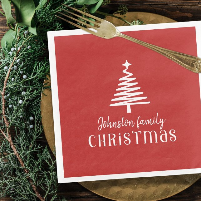 Servilleta De Papel De Cena familia personalizado árbol de Navidad simple rojo (Subido por el creador)