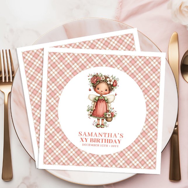 Servilleta De Papel De Cena Fantasia Rubor Hada Flores Rosadas 2do Cumpleaños (Fantasy Blush Fairy Pink Flowers 2nd Birthday Napkins)