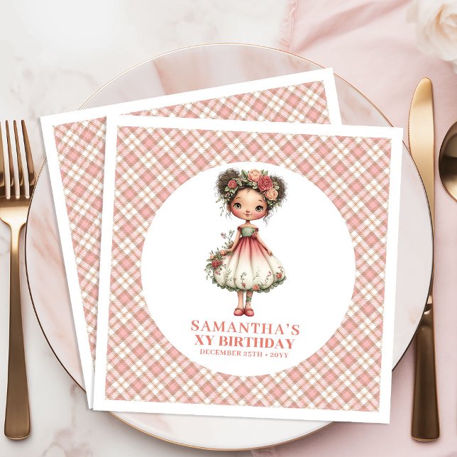 Servilleta De Papel De Cena Fantasy Whimsy Fairy Pink Flowers 4th Birthday  (Fantasy Whimsy Fairy Pink Flowers 4th Birthday Napkins)