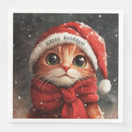Servilleta De Papel De Cena Felices vacaciones, lindo Navidad Ginger Cat