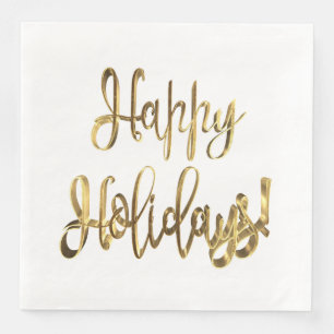 Servilleta De Papel De Cena Felices vacaciones Navidades Elegante Moda Gold Te