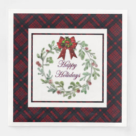 Servilleta De Papel De Cena Felices vacaciones Red Plaid