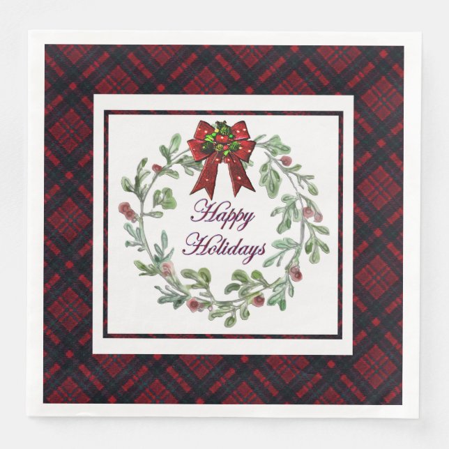 Servilleta De Papel De Cena Felices vacaciones Red Plaid (Anverso)