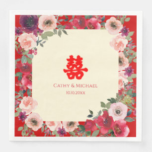 Servilleta De Papel De Cena felicidad doble floral jardín rojo boda china
