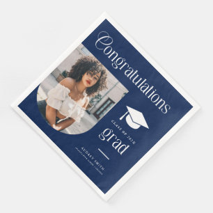 Servilleta De Papel De Cena Felicidades Graduado Arco de Foto Azul Marino Blan