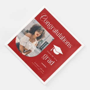 Servilleta De Papel De Cena Felicidades Graduado Arco de Foto Rojo Blanco