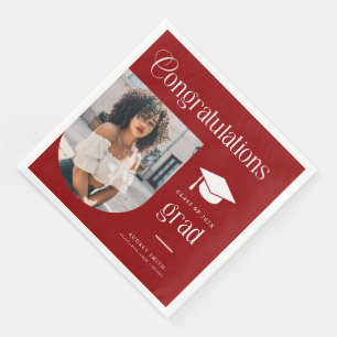 Servilleta De Papel De Cena Felicidades Graduado Arco de Foto Rojo Blanco