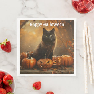 Servilleta De Papel De Cena Feliz Colección de Gatos Negros de Halloween