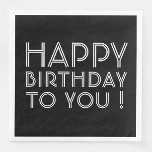 Servilleta De Papel De Cena "¡Feliz Cumpleaños a Ti!" Negro y Blanco
