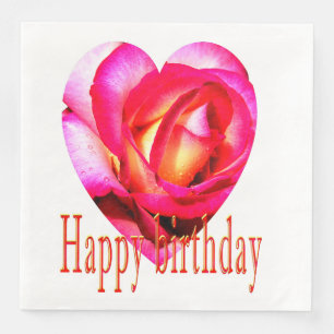 Servilleta De Papel De Cena Feliz cumpleaños amarillo corazón rosa rojo Napkin