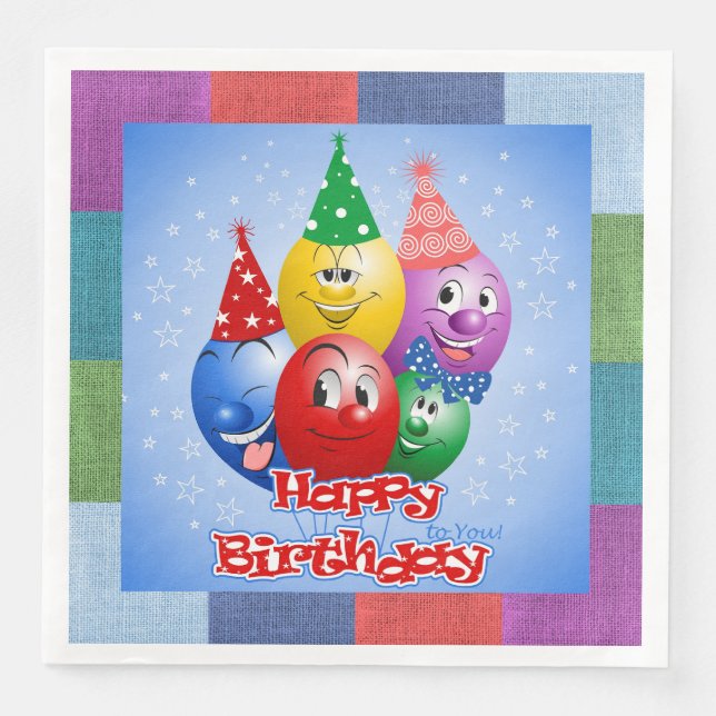 Servilleta De Papel De Cena Feliz Cumpleaños Globos Divertidos (Anverso)