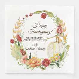 Servilleta De Papel De Cena Feliz Día de Acción de Gracias Caer Blanco Calabaz