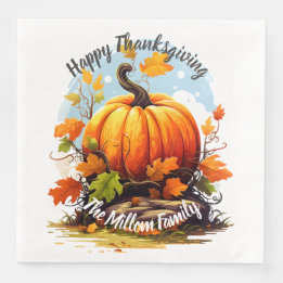 Servilleta De Papel De Cena Feliz Día de Acción de Gracias colorido calabaza e