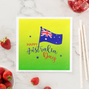 Servilleta De Papel De Cena Feliz Día de Australia Bandera Verde Oro Grande