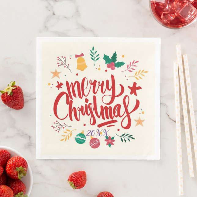 Servilleta De Papel De Cena Feliz Fiesta navideño (In situ)