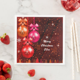 Servilleta De Papel De Cena Feliz Navidad 20XX Añadir año de texto Marrón rosa