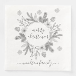 Servilleta De Papel De Cena Feliz Navidad Boughes Pine Holly Wreath