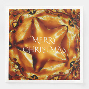 Servilleta De Papel De Cena Feliz Navidad Brown Copper elegante estrella