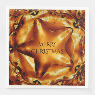 Servilleta De Papel De Cena Feliz Navidad Brown Gold Copper Estrella elegante