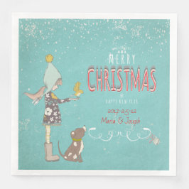 Servilleta De Papel De Cena Feliz Navidad - Chica de Navidad Perro editable Te