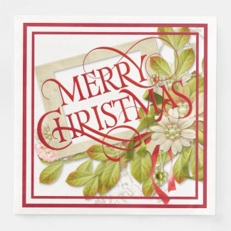 Servilleta De Papel De Cena Feliz Navidad con el Cojín decorativo Green Floral