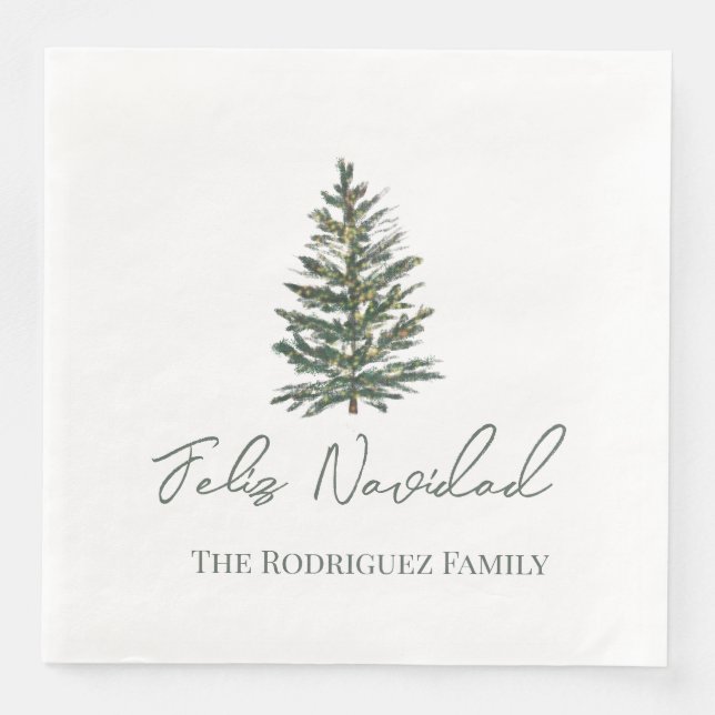 Servilleta De Papel De Cena Feliz Navidad-Merry Christmas Tree and Lights  (Anverso)