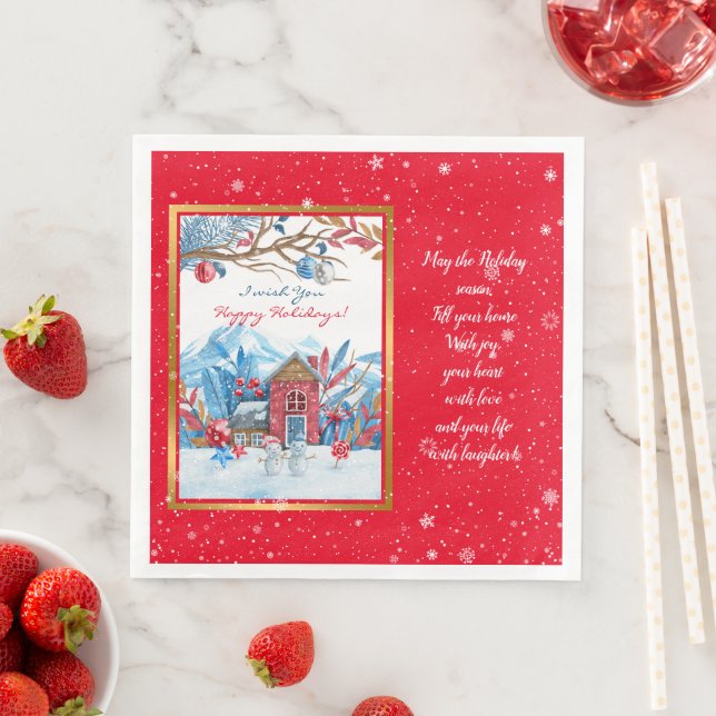 Servilleta De Papel De Cena Feliz Personalizar de Snowman (In situ)