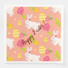 Servilleta De Papel De Cena Feliz Personalizar, Pollo De Pascua Y Conejo