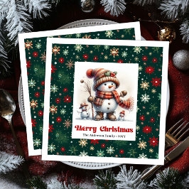 Servilleta De Papel De Cena Festive Christmas Snowman Napkins Editable Kids 