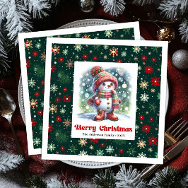 Servilleta De Papel De Cena Festive funny snowman with snowflakes kids napkins